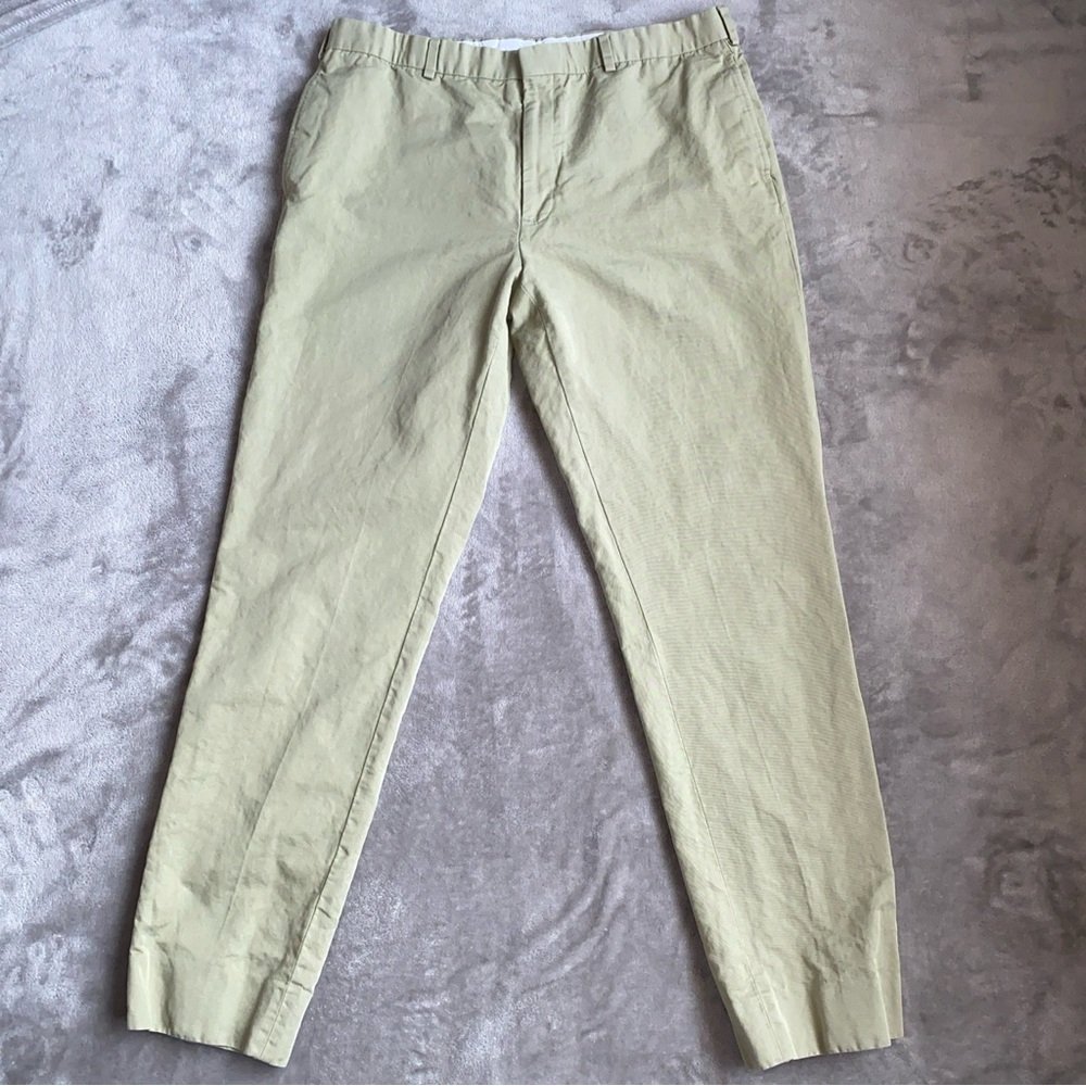 Brooks Brothers Red Fleece Pants Mens 38x32 Green Linen Cotton Casual Chino